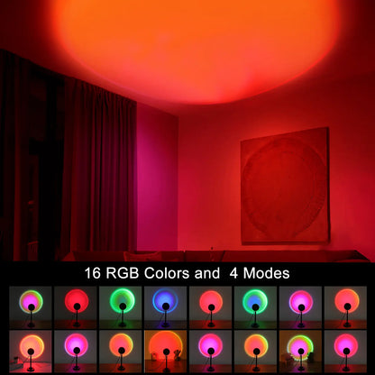 Fall Sunset Lamp Projector Light 180° Adjustable Sunset Mood Lamp, 4 Modes, Remote Control RGB Ambient Night Light for Bedroom, Gaming Room, Live Streaming Photography & Parties Home Wall Decor Party Led Lighted Gift Led Multi Multifunction Rgb Colors